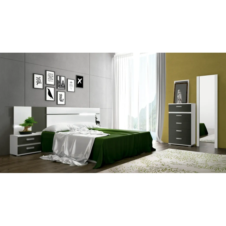 Dormitorio Cabra 01 en color blanco-grafito con cabecero LED
