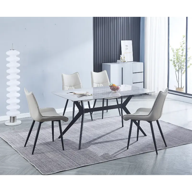 conjunto-mesa-4-sillas-calista-beig Conjunto Calista con mesa cerámica efecto mármol y sillas tapizadas beig