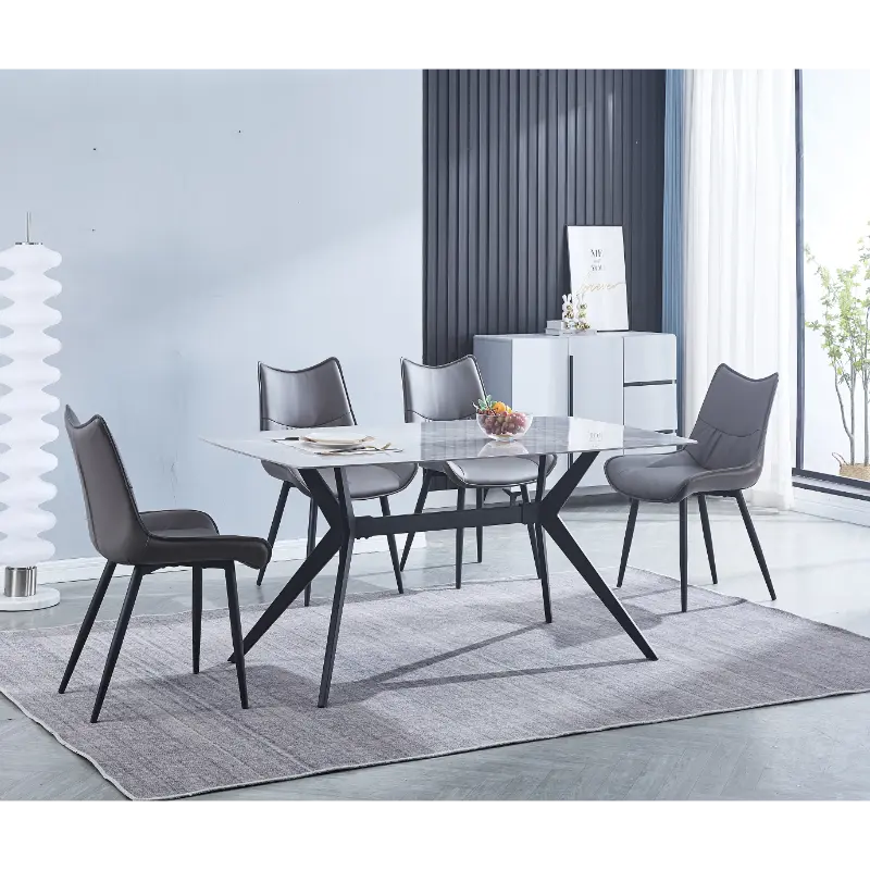 conjunto-mesa-4-sillas-calista-gris Conjunto Calista con mesa cerámica efecto mármol y sillas tapizadas gris