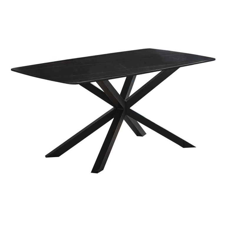 Mesa de comedor fija KARINA negra con vetas doradas y patas negras