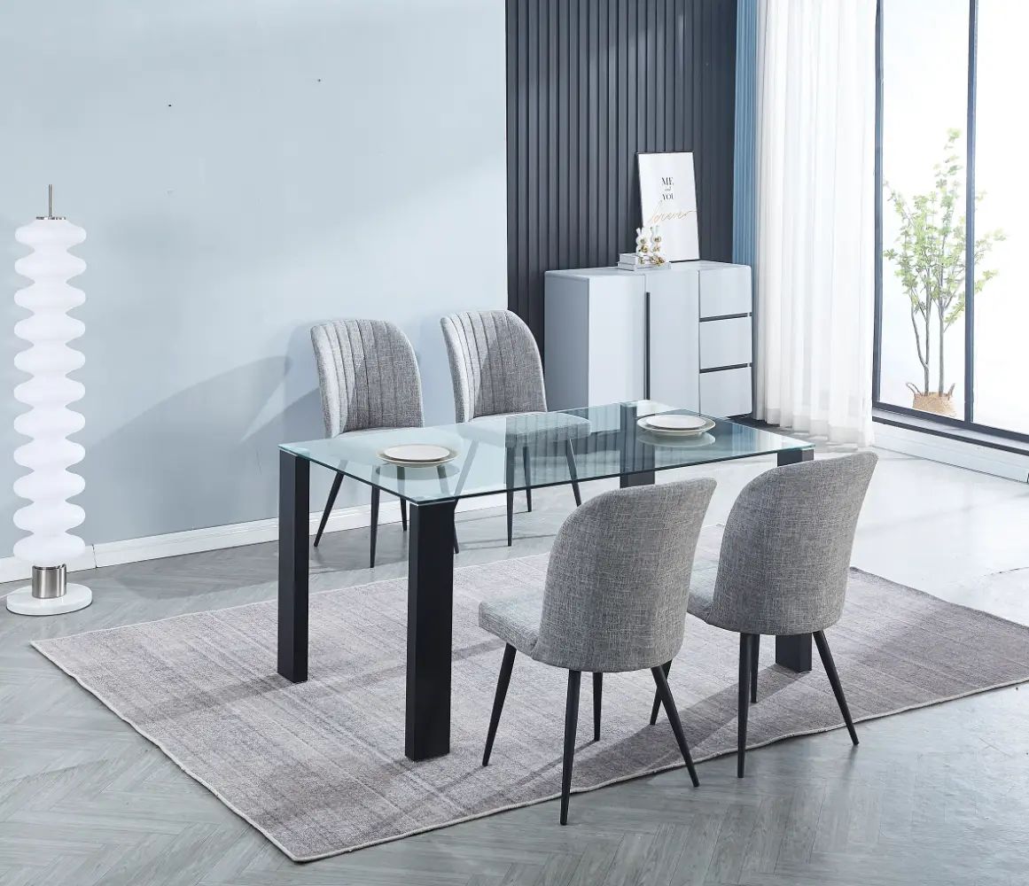 Conjunto mesa Alice + 4 sillas Rory Conjunto mesa Alice + 4 sillas Rory de cristal y metal