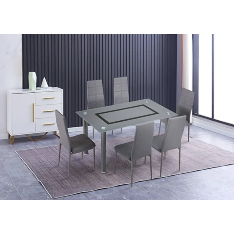 Conjunto de comedor Axiss mesa de cristal y 6 sillas moderno en gris – Muebles Juvial Hellín