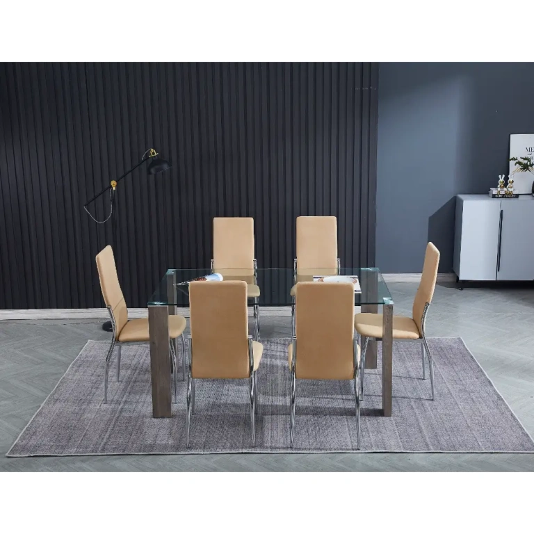 Conjunto Mesa Hana con 6 Sillas Sakura tapizadas en beig