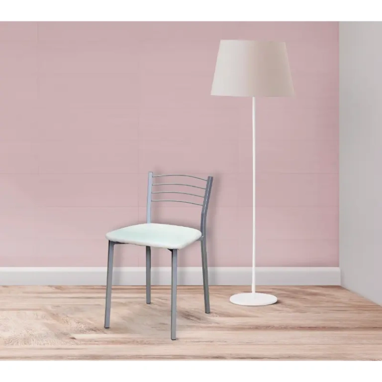 Juego de 4 taburetes Mod. 10 blancos con patas metálicas grises para cocina moderna.