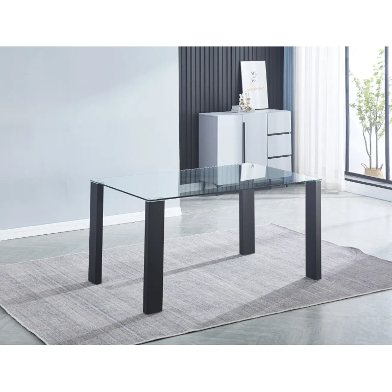 Mesa comedor Alice de cristal templado con patas negras