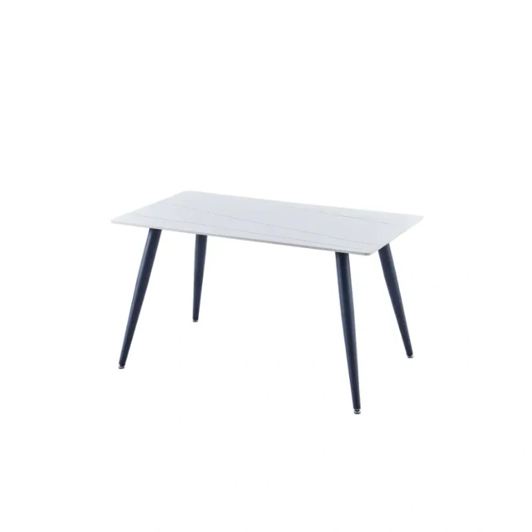 Mesa comedor fija JULIA blanca con vetas doradas y patas negras,sin fondo en la imagen