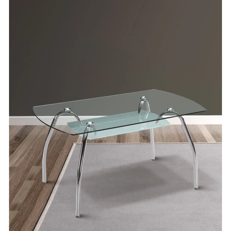 Mesa Comedor San de cristal templado con patas cromadas