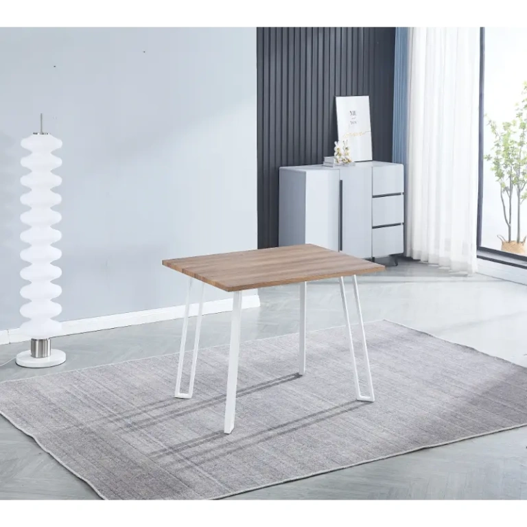 Mesa de cocina Jansen con tapa MDF forrado y patas metálicas blancas