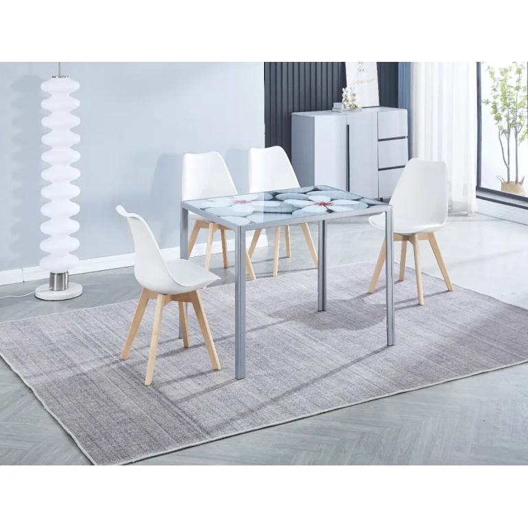 Mesa extensible Flores con 4 sillas Fina blancas