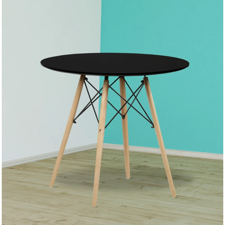mesa redonda Dinamarca de 80 cm con patas de madera en color negro