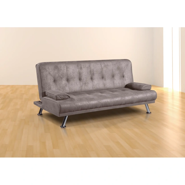 Sofá cama Cesto color Nolia cemento con patas cromadas.