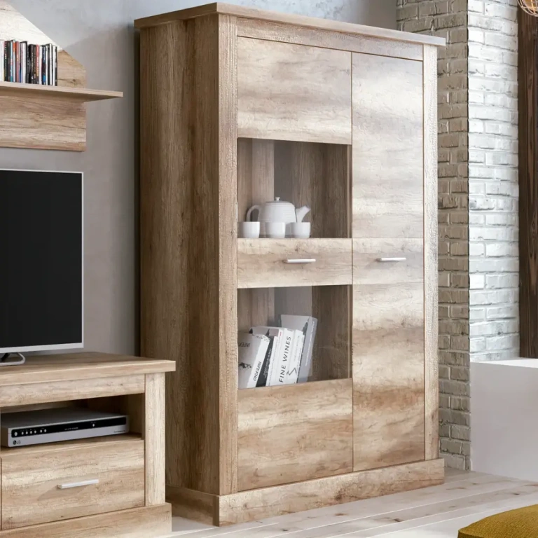 vitrina baja Chellén cañón con diseño rústico y detalles en cristal