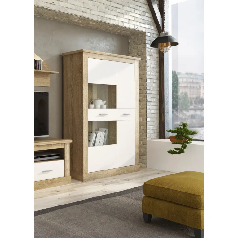 vitrina baja chellén cambrian-blanco con puertas de cristal
