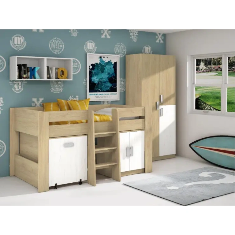 Cama Block con Mesa Estudio Donald en color Puccini-Andersen para habitación juvenil