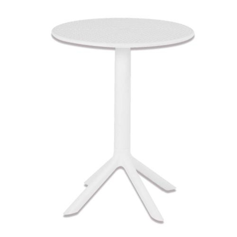 Mesa Kalo en elegante color blanco, ideal para complementar cualquier espacio exterior.