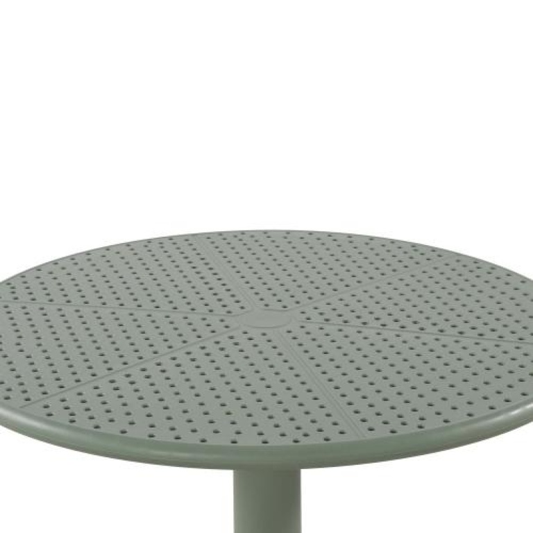 detalle tapa de Mesa Kalo de jardín en color verde kale, hecha de polipropileno resistente para exteriores