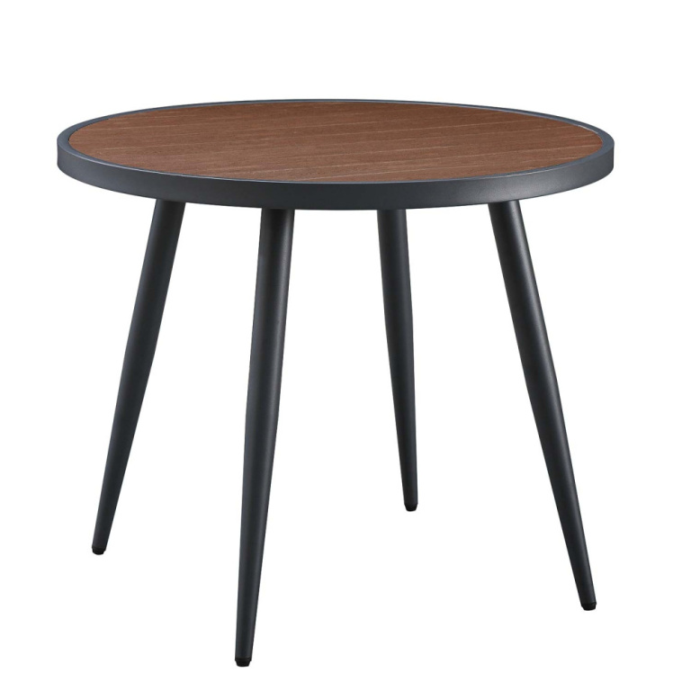 Mesa redonda Ibiza de 88 cm, polietileno negro efecto madera