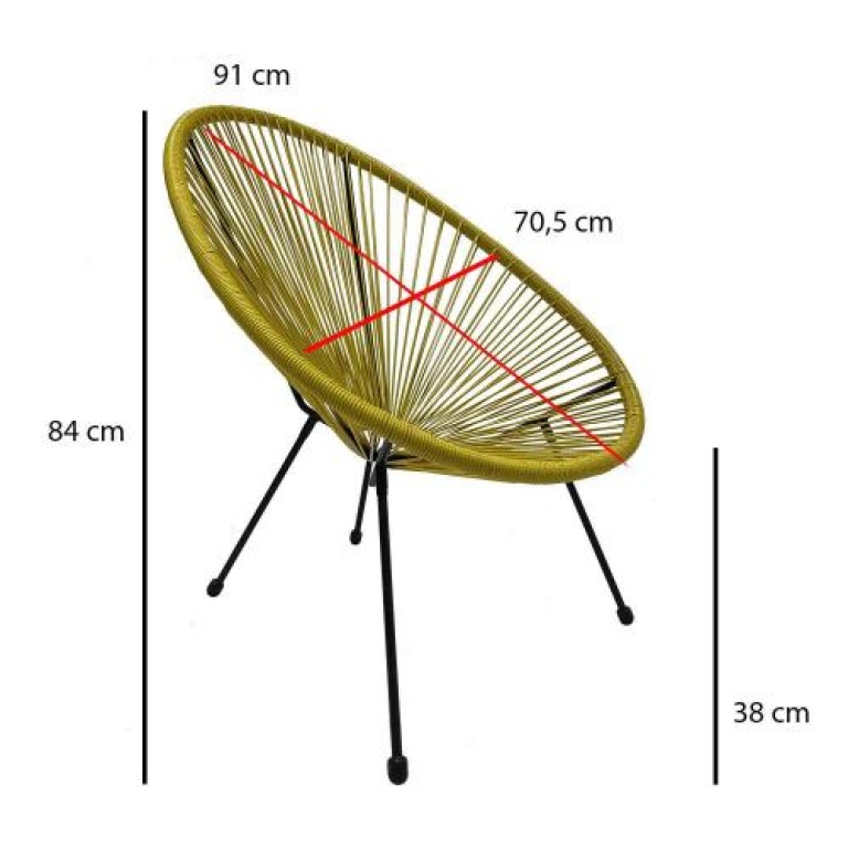 Silla de exterior Acapulco en acero negro y ratán sintético amarilo para jardín o terraza medidas