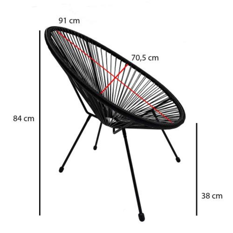 medidas Silla de exterior Acapulco en acero y ratán sintético negro para jardín o terraza.