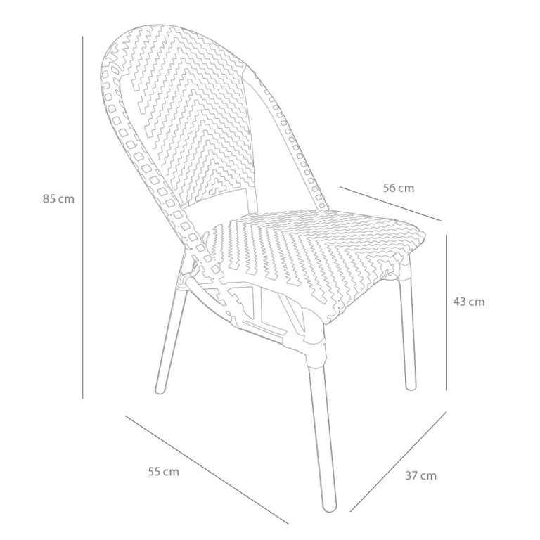 medidas de Silla Viena granate para exteriores e interiores con estructura metálica y asiento de polietileno.