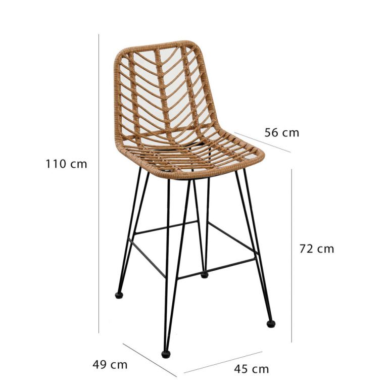 Medidas Taburete de bar Airon de ratán con diseño boho estilo Bali, ideal para interiores y exteriores