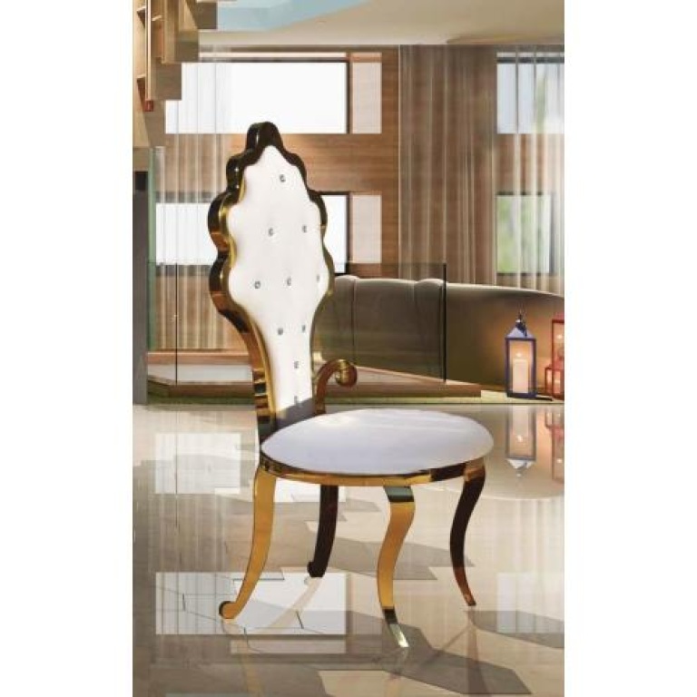 Silla Trono Flor Oro con estructura dorada y tapizado elegante, ideal para espacios sofisticados y modernos.