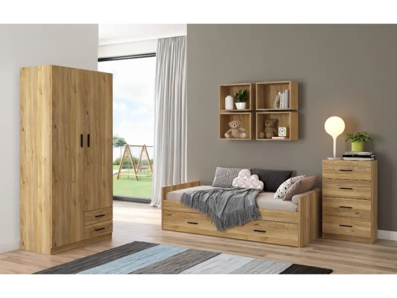 dormitorio-juvenil-aura-mauvella Dormitorio Juvenil Aura en mauvella con cama nido, armario y sinfonier.