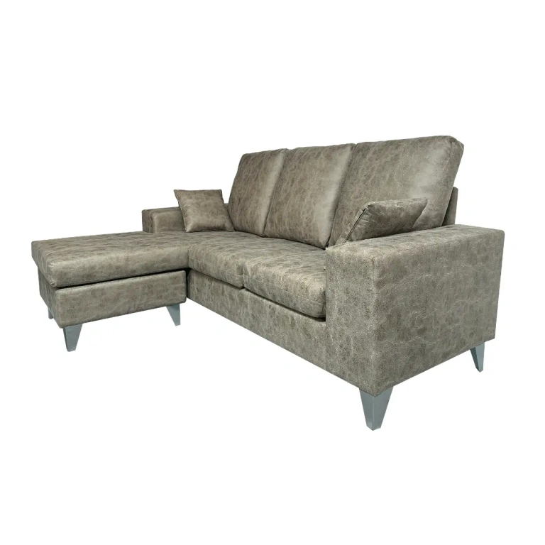 Sofá chaise longue Duque incluye módulo móvil y cojines color cemento visto lateral