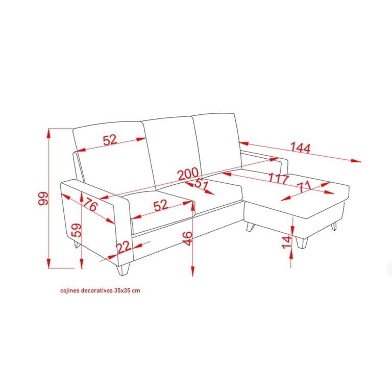 Sofá chaiselongue Duque medidas