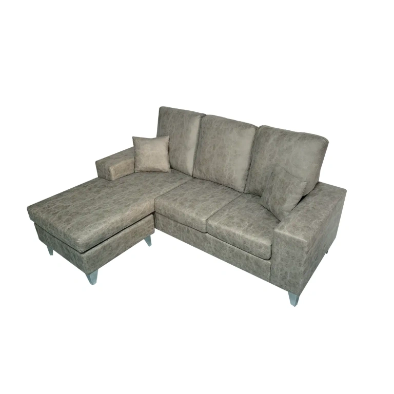 Sofá chaise longue Duque con tapizado en microfibra color cemento incluye módulo móvil y cojines visto desde arriba