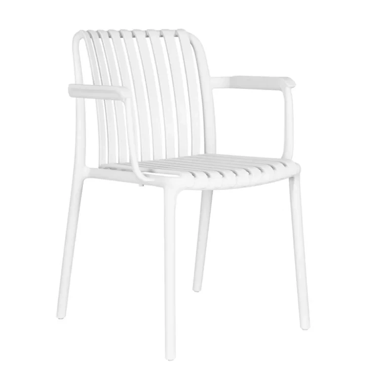 Silla con reposabrazos Clara en color blanco de polipropileno con protección UV
