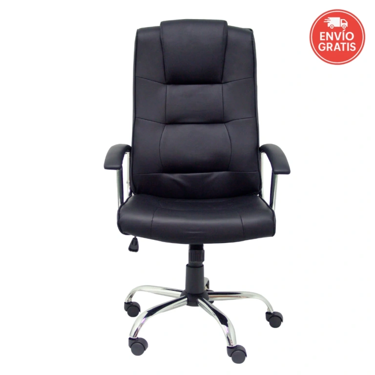 Sillón Guadalimar similpiel negro ergonómico con respaldo alto y base cromada