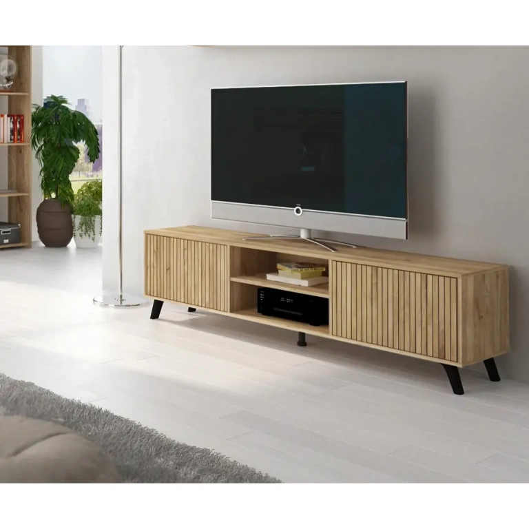 Bajo TV Solana en color Mauvella-rayas con 2 puertas y sistema push