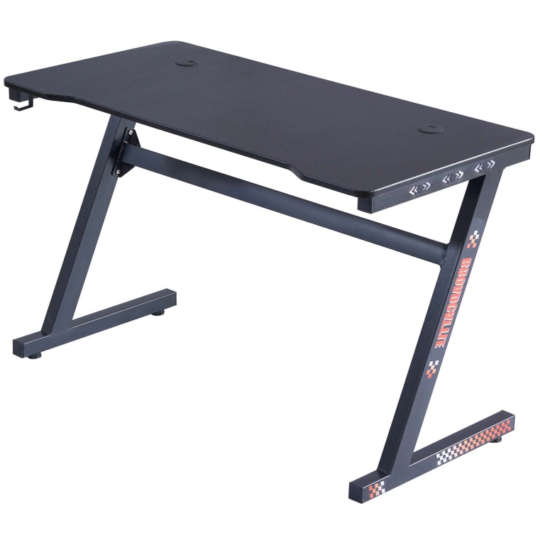 Mesa gaming con luces LED y tablero efecto fibra de carbono