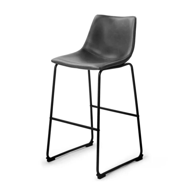 Taburete Tolix Vintage en color gris con estructura metálica negra y asiento tapizado
