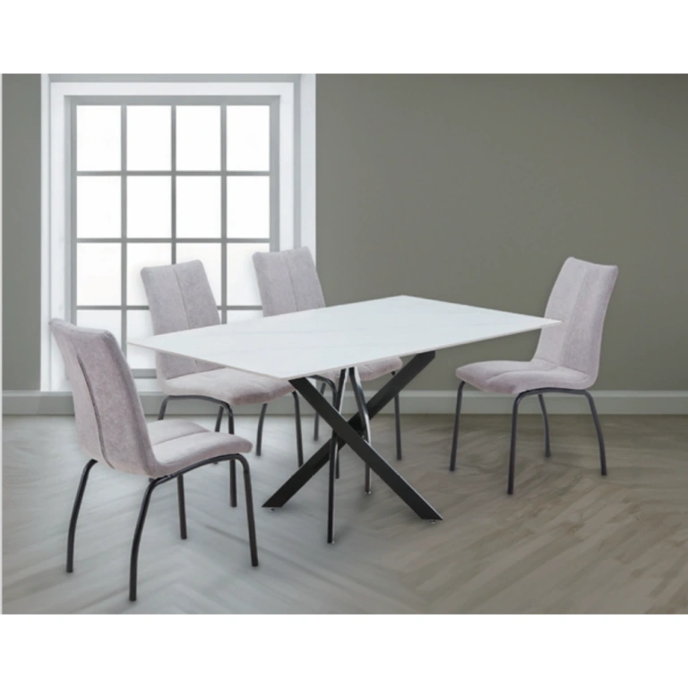 mesa de comedor cerámica Melody blanco gris con patas negras