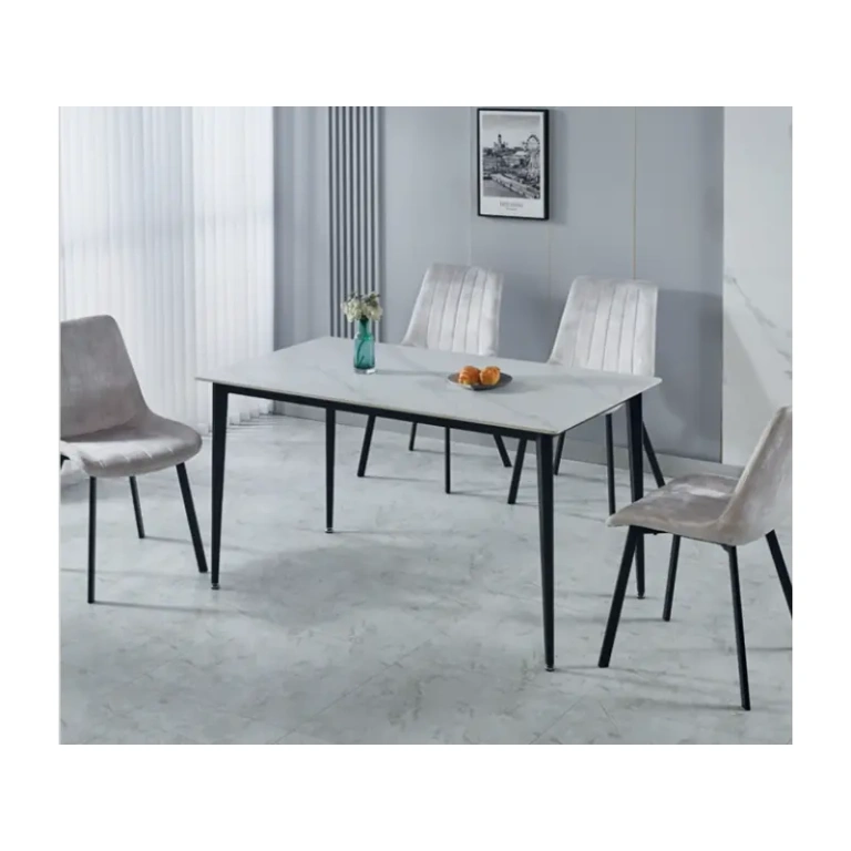 Mesa de comedor ORION con tapa blanca y vetas grises