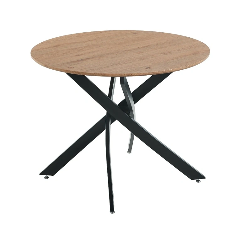 Mesa comedor Dublín Roble redonda con sobre en roble natural y patas negras en cruz,imagen sin fondo