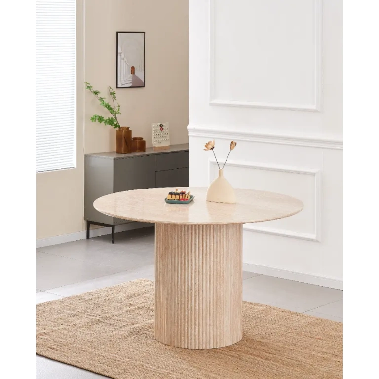 Mesa de comedor Estrella redonda color travertino 120x76 cm