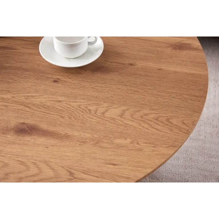 detalle de Mesa Comedor Horizon redonda de MDF en color roble