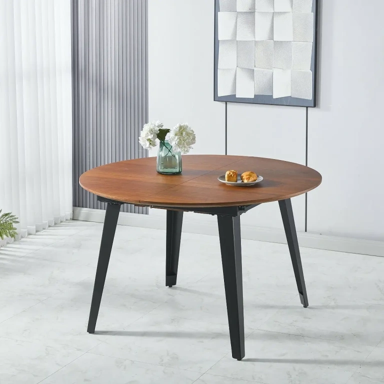 Mesa Comedor Noemí redonda extensible en chapa nogal