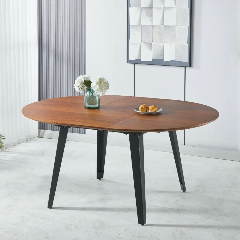 Mesa Comedor Noemí redonda extensible en chapa nogal,vista abierta