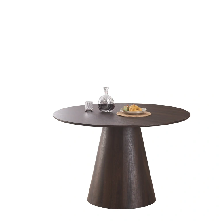Mesa Comedor Redonda Terra de MDF en color walnut oscuro,imagen sin fondo