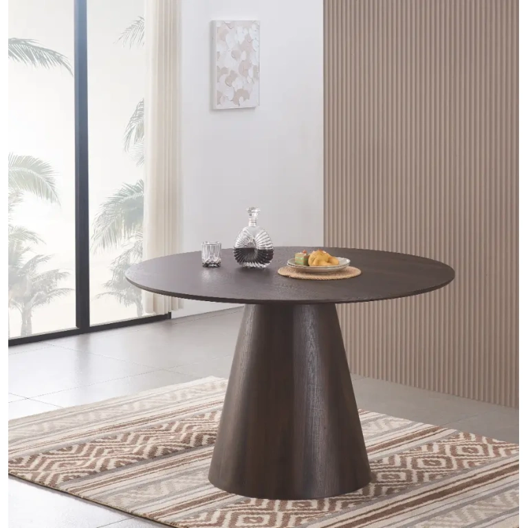 Mesa Comedor Redonda Terra de MDF en color walnut oscuro