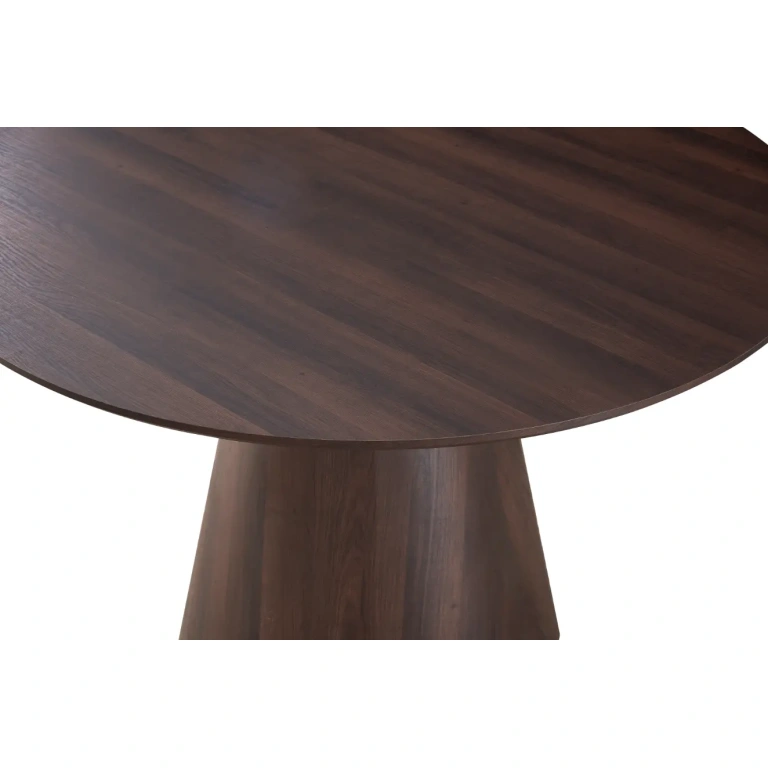 detalle de Mesa Comedor Redonda Terra de MDF en color walnut oscuro
