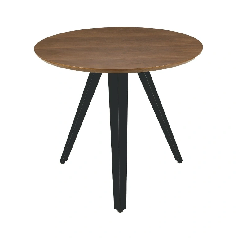 Mesa comedor Zenith redonda 90 cm en chapa nogal con patas metálicas negras