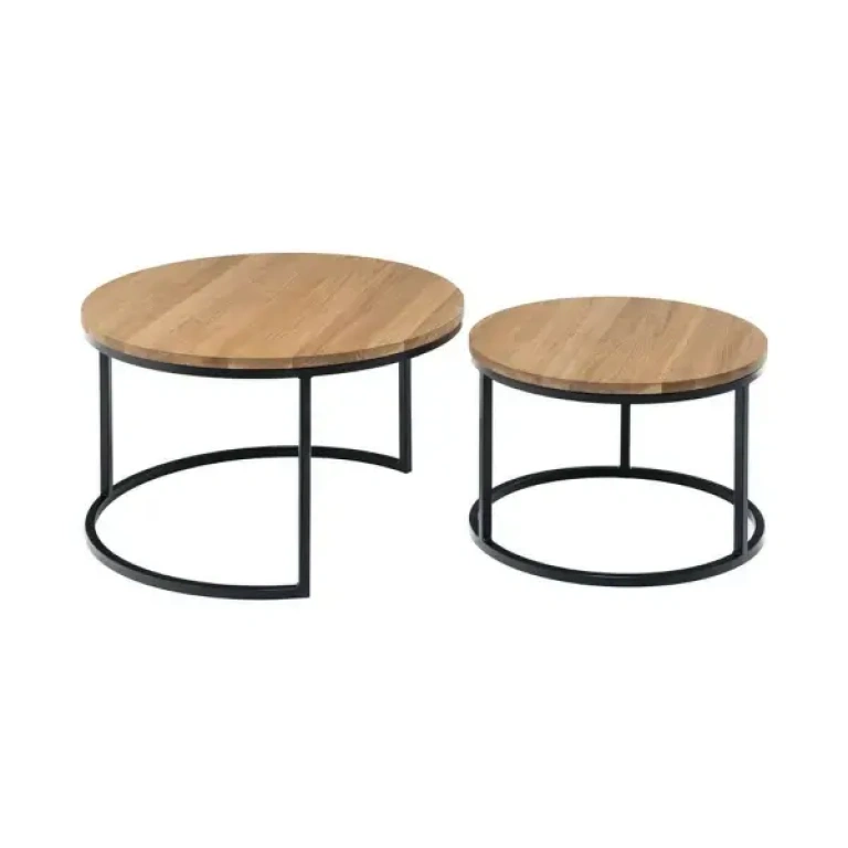 Set 2 mesas centro Leyre roble con tapa MDF y patas negras,imagen sin fondo