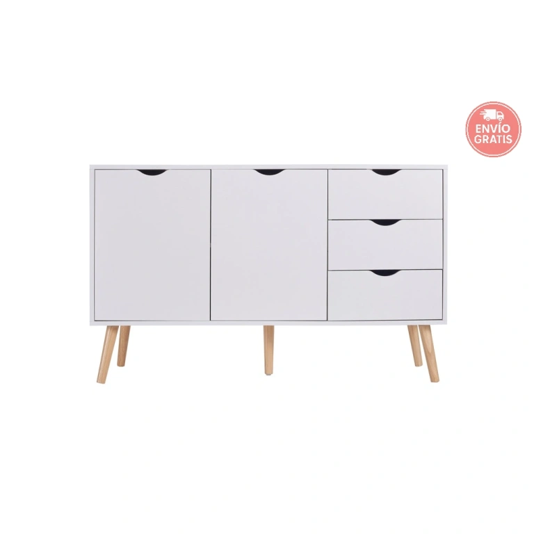 Aparador Fiano blanco con dos puertas y tres cajones