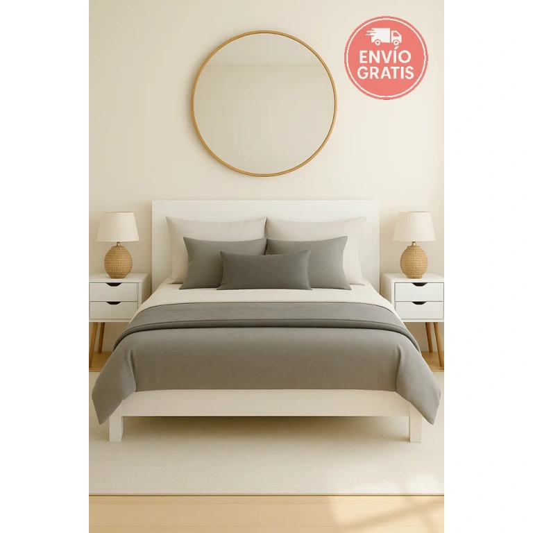 Cabecero y dos mesitas Fiano blancas estilo nórdico.