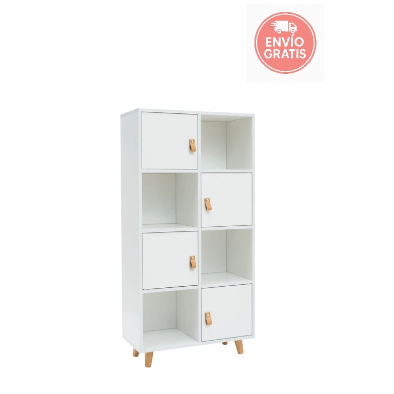 Estantería Anzio blanca con puertas de estilo nórdico.